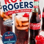Cola being poured into high ball glass mixed with grenadine and topped with cherry, over ice.
