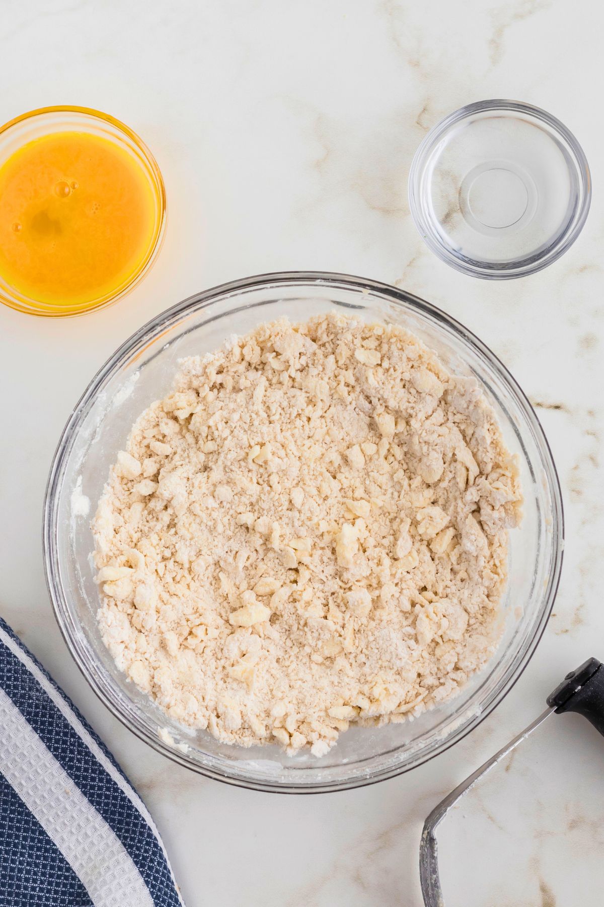 Flour and butter mixed together to make a flaky mixture. 