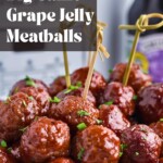 Juicy meatballs cooked in the slow cooker in a large white bowl.