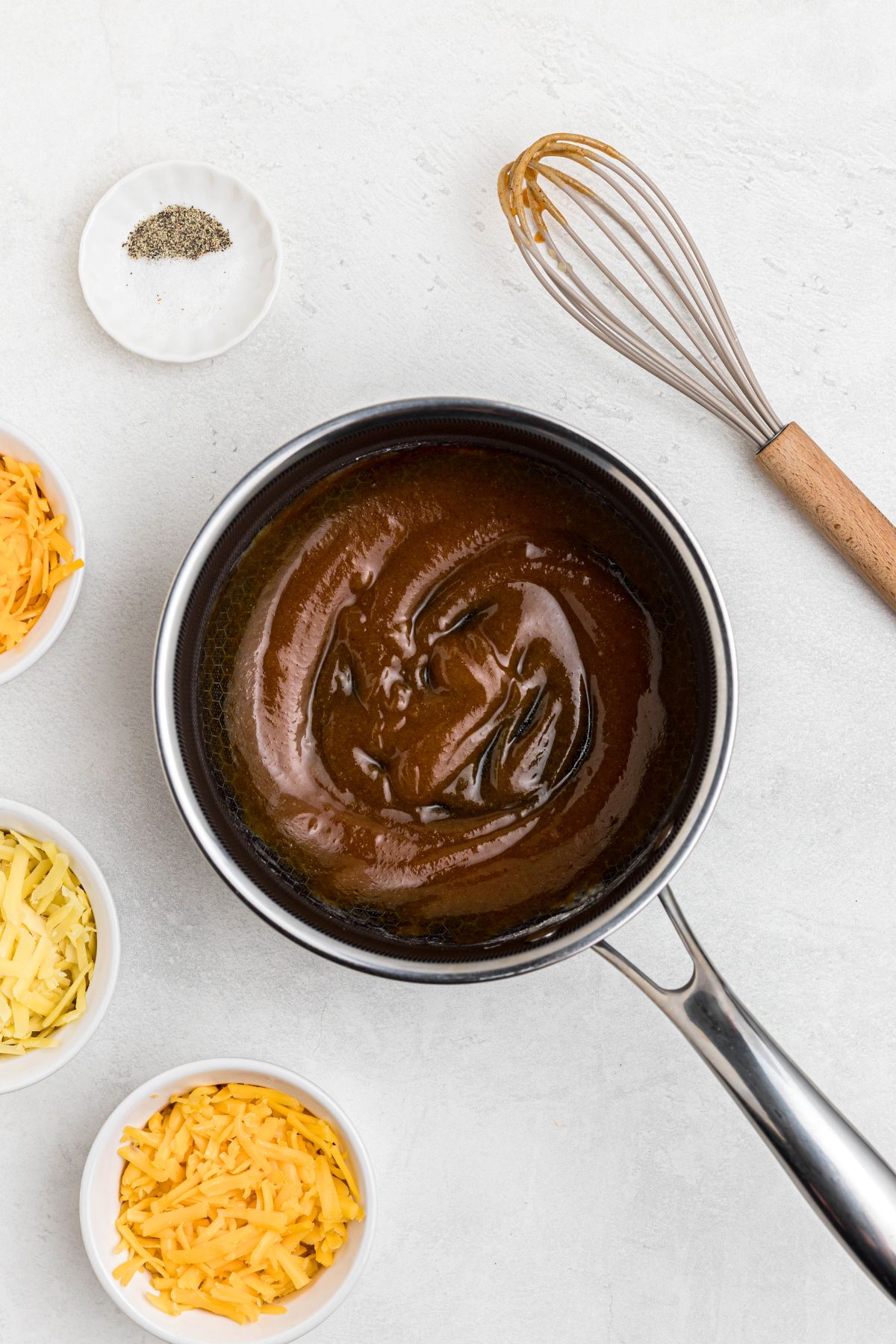 Seasonings mixed together with butter and flour, in a saucepan. 